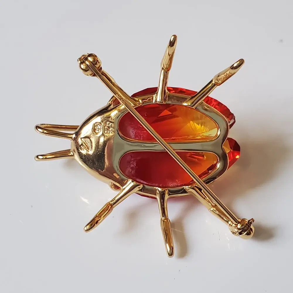 Swarovski Paradise Bugs Small Fire Opal Crystal Beetle Brooch Pin Chipped